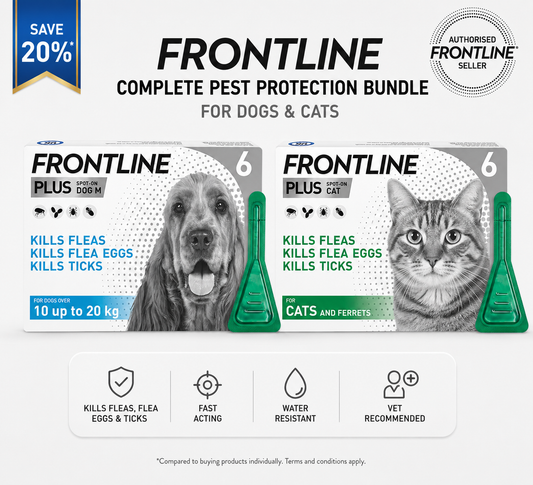 Frontline Bundle – Flea & Tick Treatment for Medium Dogs & Cats and Ferrets | 6 Pipettes Each | Save 15%