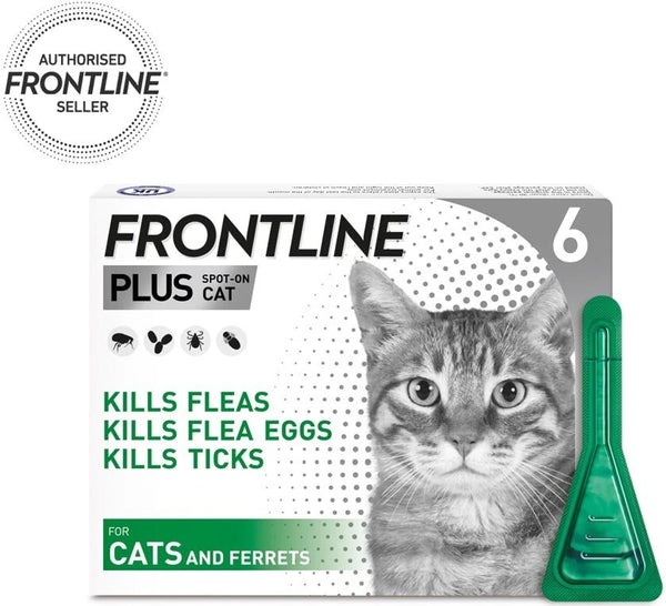 Frontline Plus Flea & Tick Treatment for Cats and Ferrets - 6 Pipettes