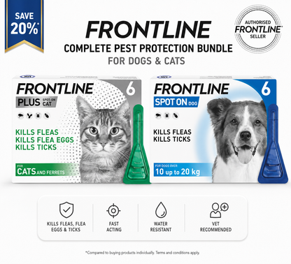 Frontline Bundle – Flea & Tick Treatment for Medium Dogs (10-20kg) & Cats and Ferrets | 6 Pipettes Each | Save 15%