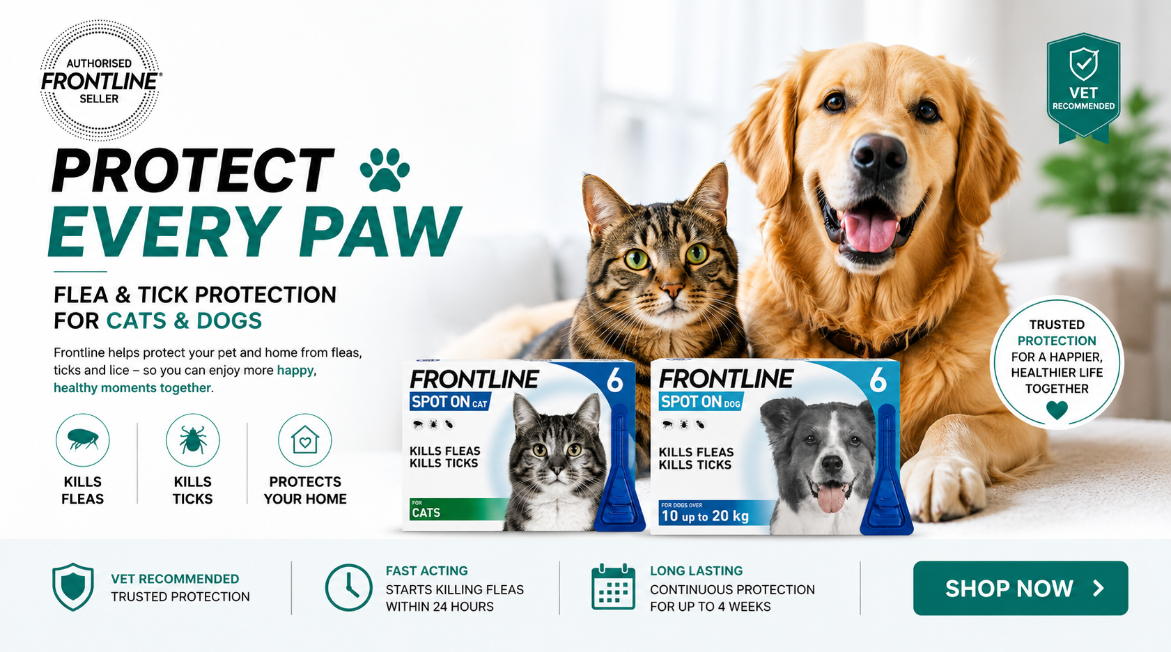 Frontline flea and tick protection for cats and dogs